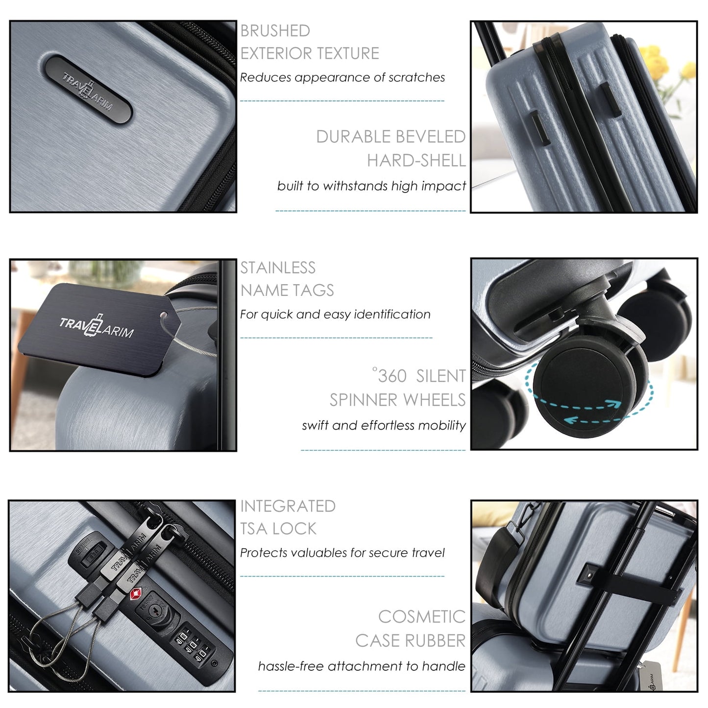 20 Inch Hardside Carry-On Expandable Luggage, Front Pocket Luggage Set Spinner Suitcase Set, Grey