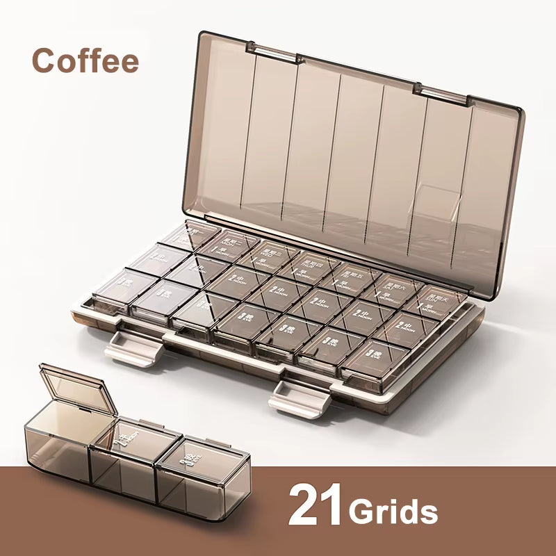 Portable 21/28 Grids Weekly Pill Organizer Travel Pill Cases Medicine Container Removable Daily Storage Tablets Vitamins Box