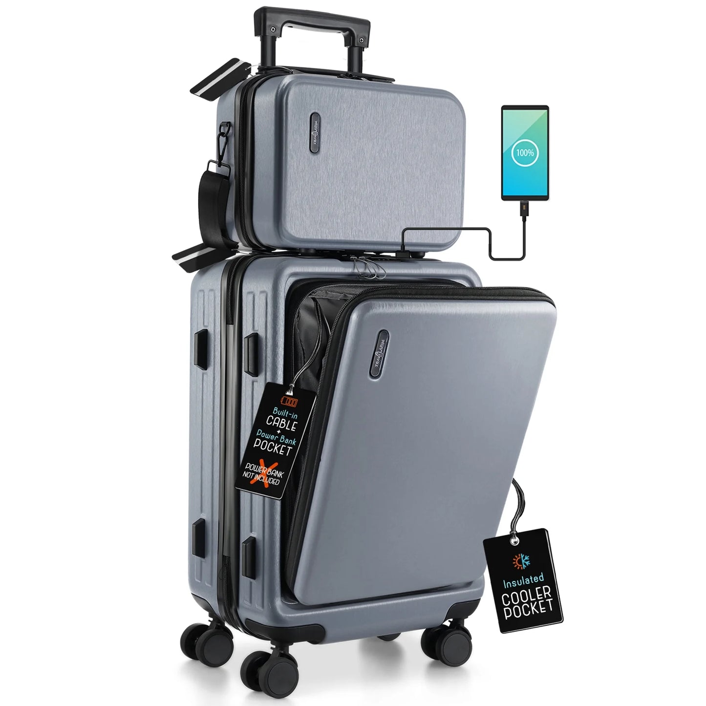 20 Inch Hardside Carry-On Expandable Luggage, Front Pocket Luggage Set Spinner Suitcase Set, Grey