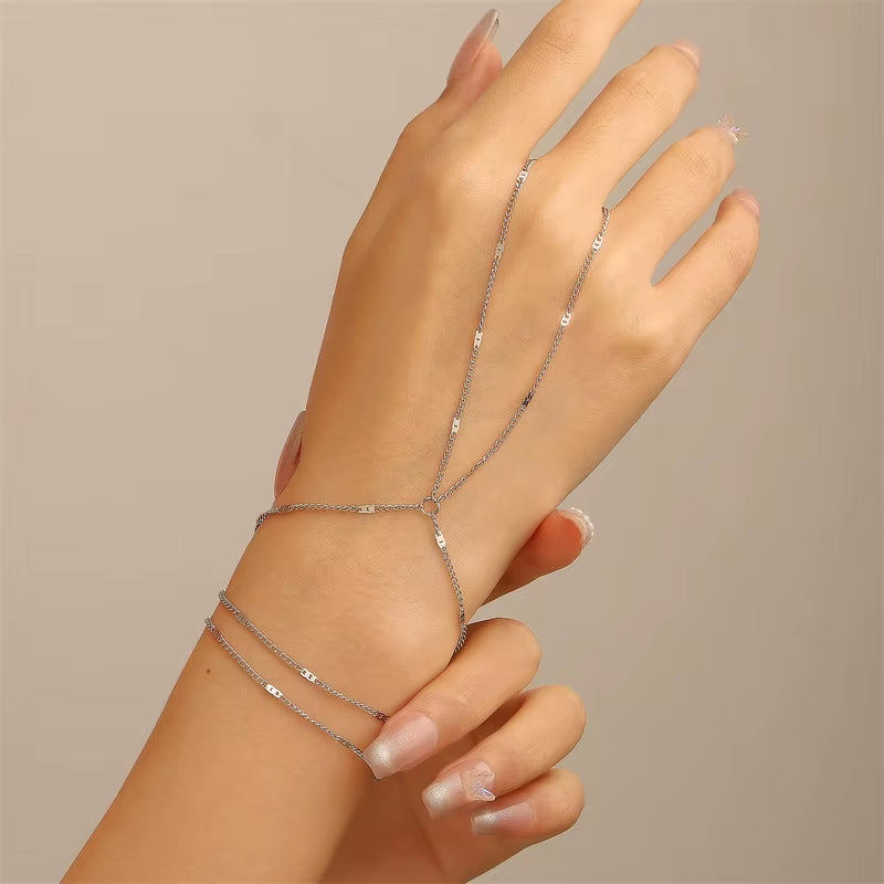 Minimalist Thin Chain Connected Finger Ring Bracelets