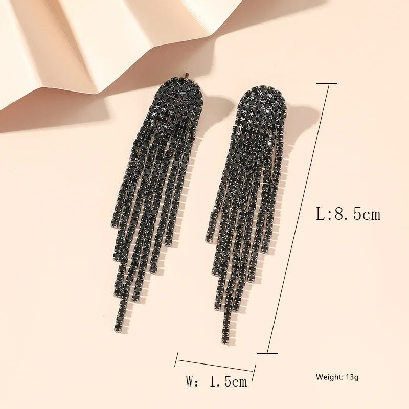 Long Tassel Drop Rhinestone Earrings