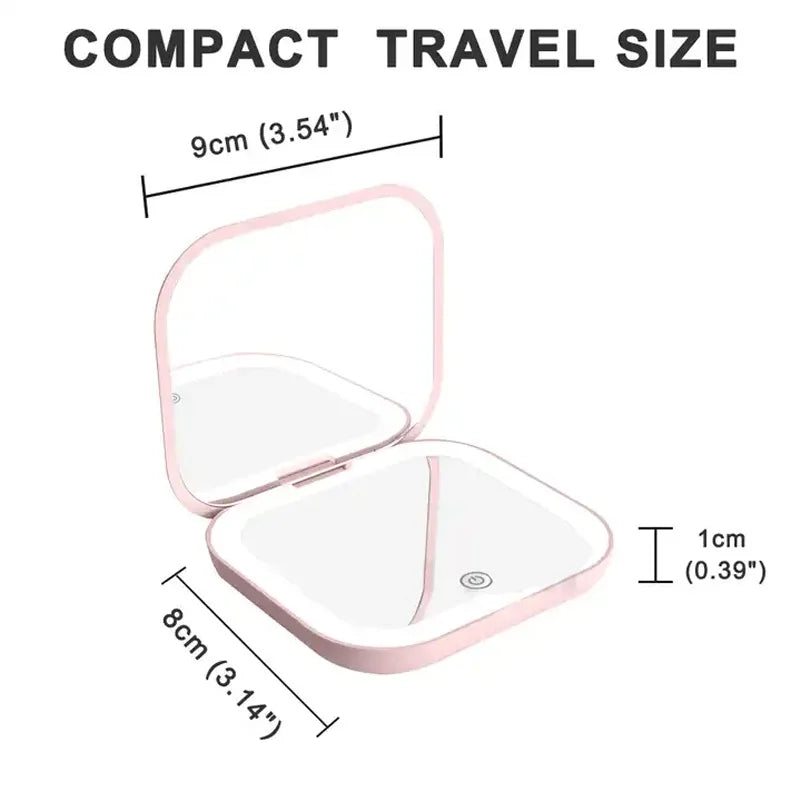 Compact Vanity Folding Led Lights Portable Hand Held Pocket Makeup Mirror 2X Magnifying