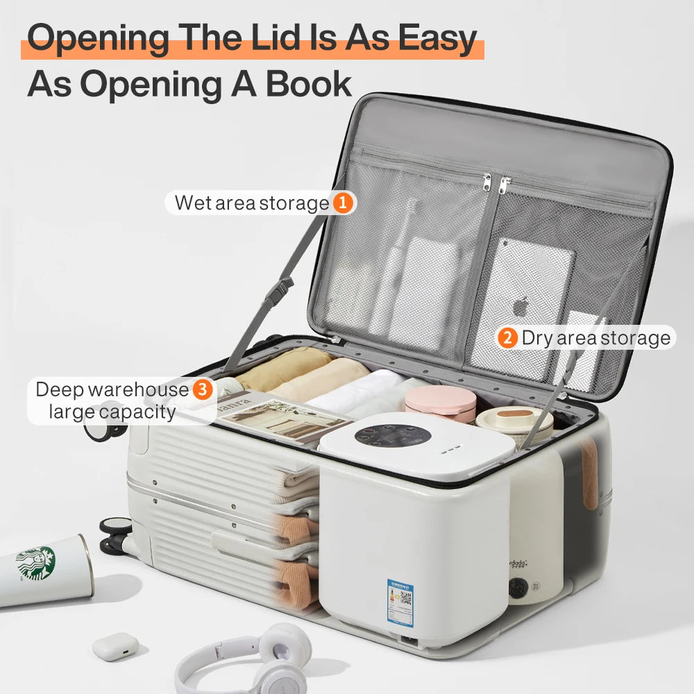 New Aluminum Frame Suitcase Carry on Rolling Luggage with USB Port Boarding Cabin Cup and Phone Holder 20 24 Inch