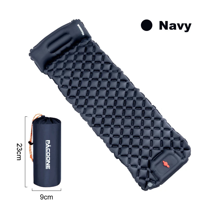 Outdoor Camping Sleeping Pad Inflatable Mattress with Pillows Ultralight Air Mat with Built-In Inflator Pump