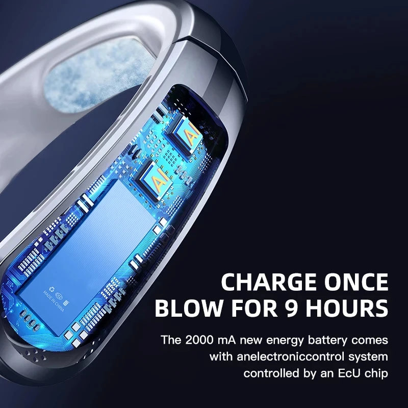 Portable Bladeless Neck Fan 8000Mah Rechargeable LED Digital Display Air Cooler