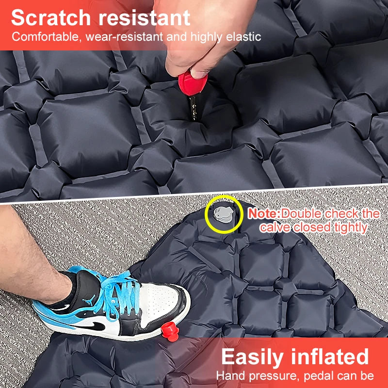 Outdoor Camping Sleeping Pad Inflatable Mattress with Pillows Ultralight Air Mat with Built-In Inflator Pump