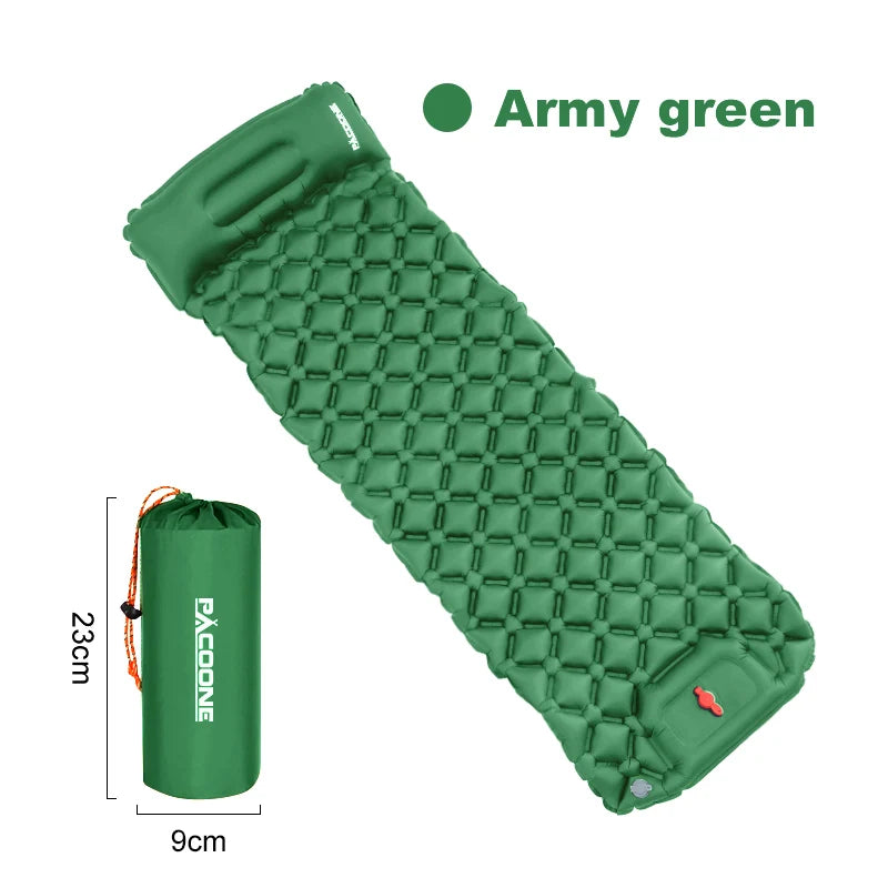 Outdoor Camping Sleeping Pad Inflatable Mattress with Pillows Ultralight Air Mat with Built-In Inflator Pump