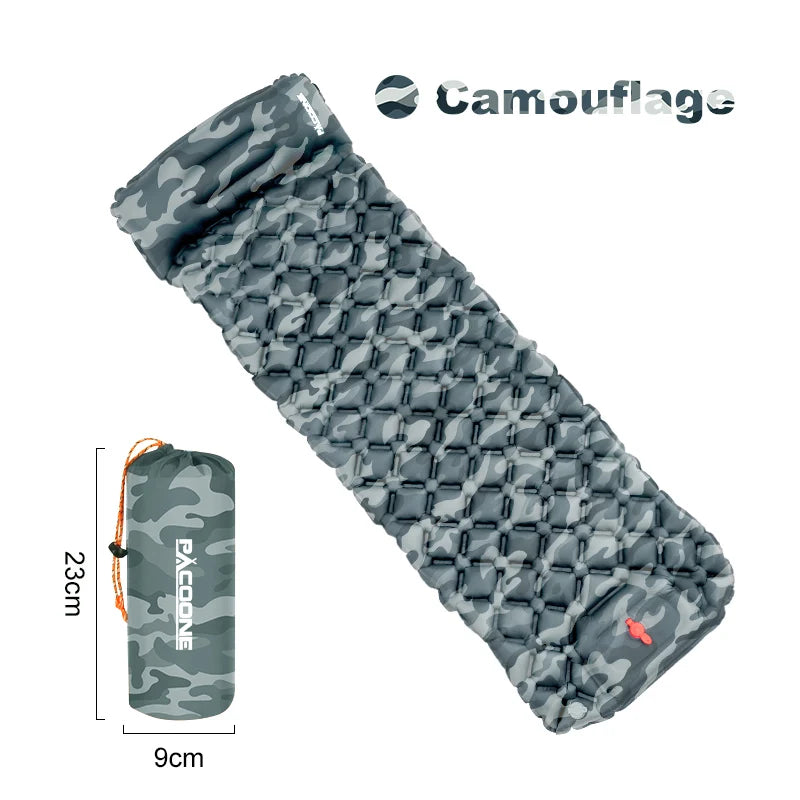 Outdoor Camping Sleeping Pad Inflatable Mattress with Pillows Ultralight Air Mat with Built-In Inflator Pump