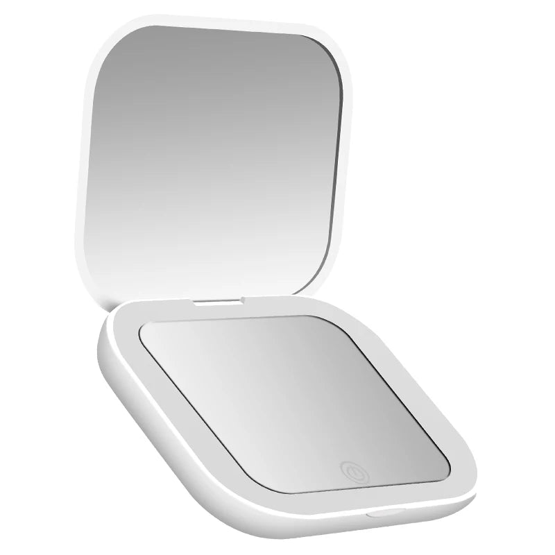 Compact Vanity Folding Led Lights Portable Hand Held Pocket Makeup Mirror 2X Magnifying