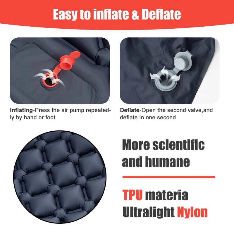 Outdoor Camping Sleeping Pad Inflatable Mattress with Pillows Ultralight Air Mat with Built-In Inflator Pump