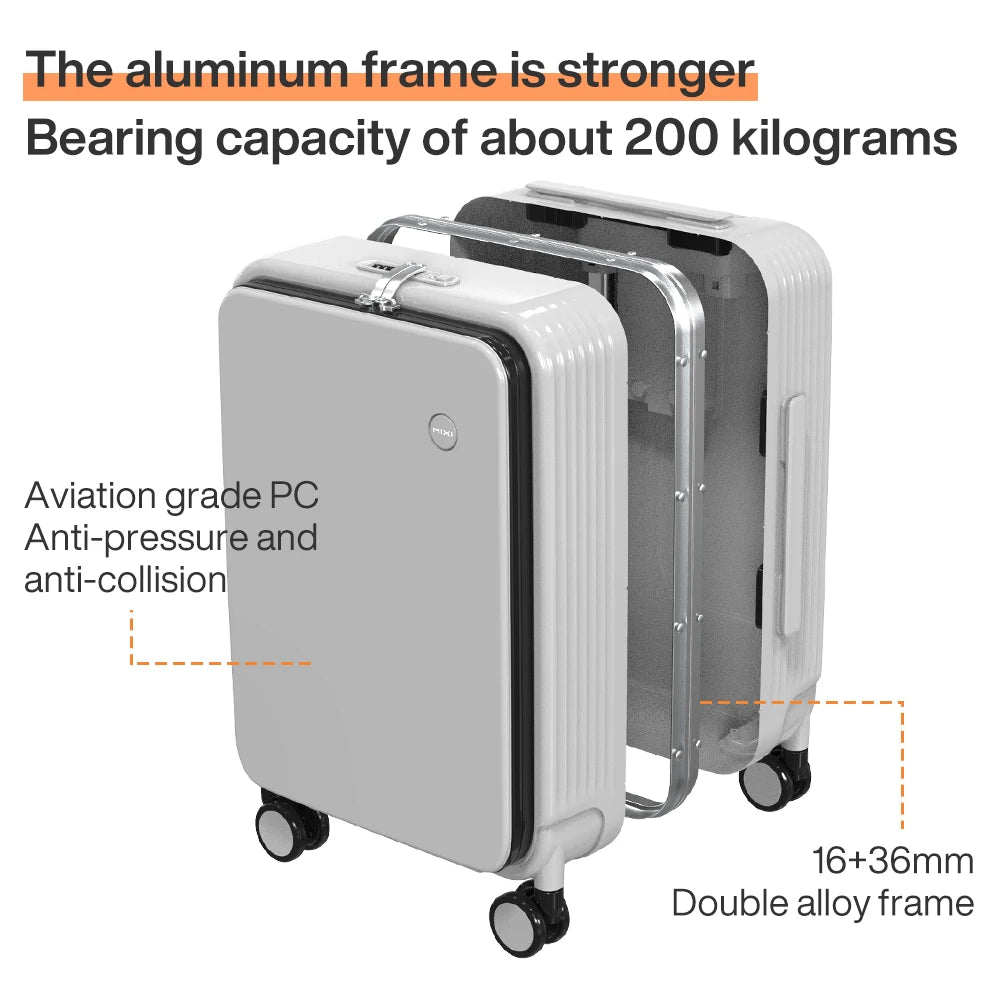 New Aluminum Frame Suitcase Carry on Rolling Luggage with USB Port Boarding Cabin Cup and Phone Holder 20 24 Inch