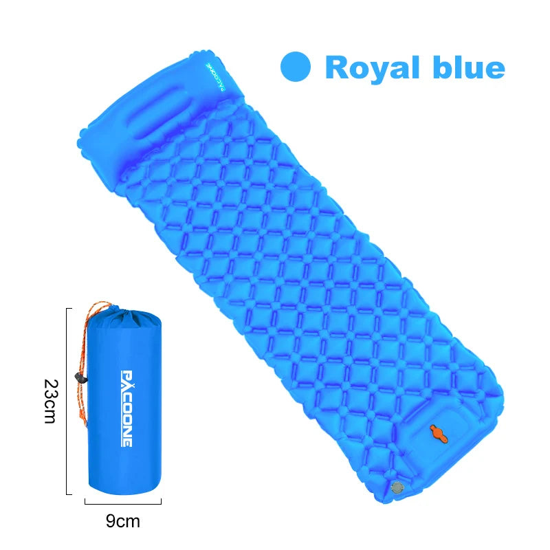 Outdoor Camping Sleeping Pad Inflatable Mattress with Pillows Ultralight Air Mat with Built-In Inflator Pump