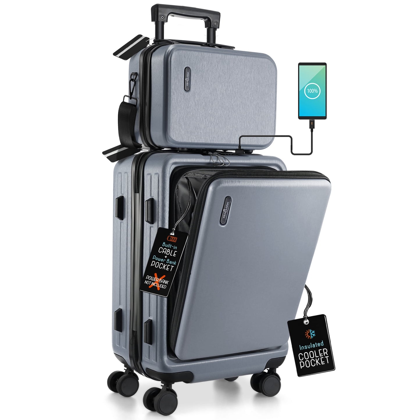 20 Inch Hardside Carry-On Expandable Luggage, Front Pocket Luggage Set Spinner Suitcase Set, Grey