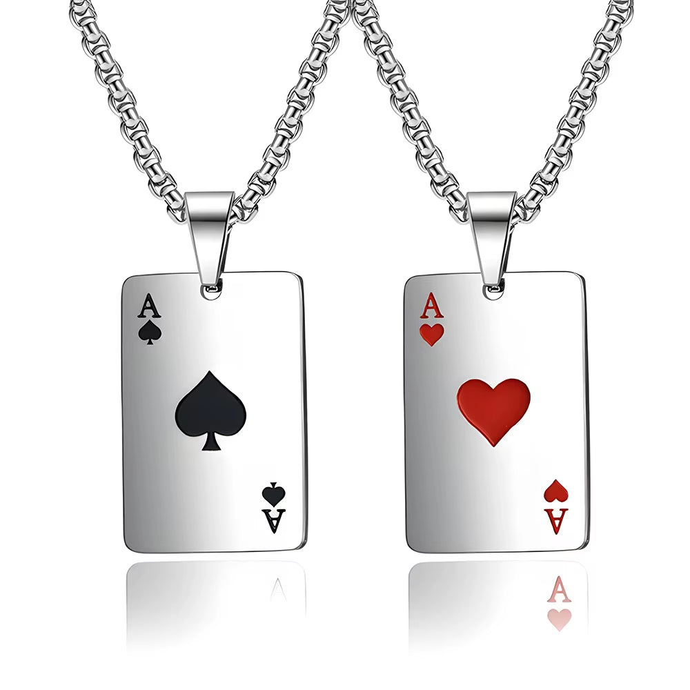 Hip Hop Stainless Steel Poker Card Ace of Spades Necklace