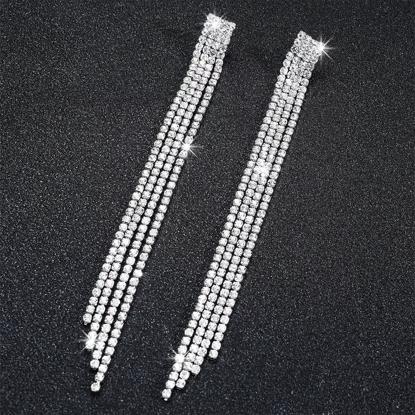 Shiny Rhinestone Crystal Tassel Long Earrings