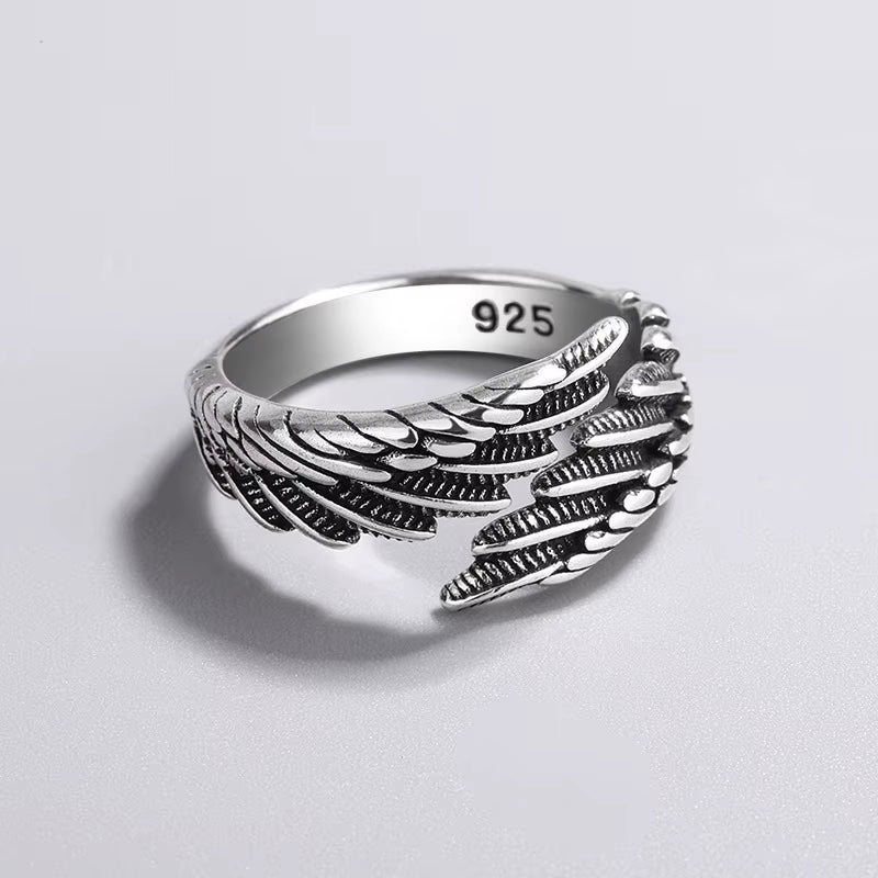 Silver Angel Wing Feather Adjustable Ring