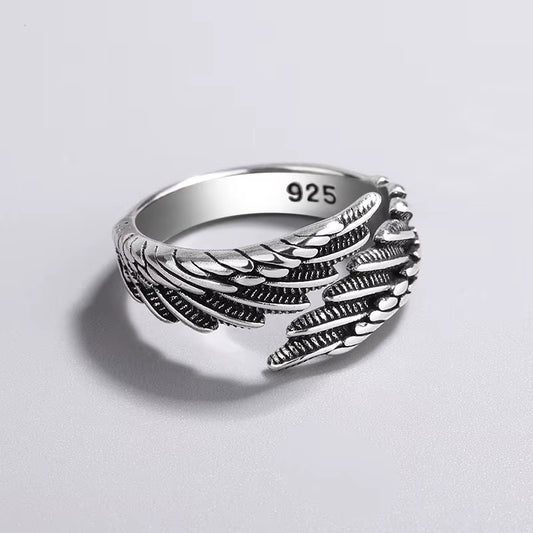 Silver Angel Wing Feather Adjustable Ring