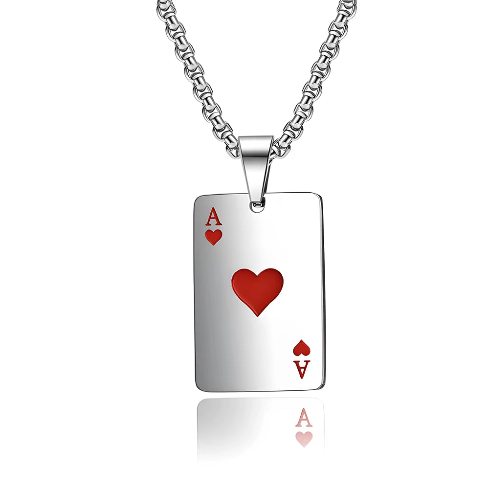 Hip Hop Stainless Steel Poker Card Ace of Spades Necklace