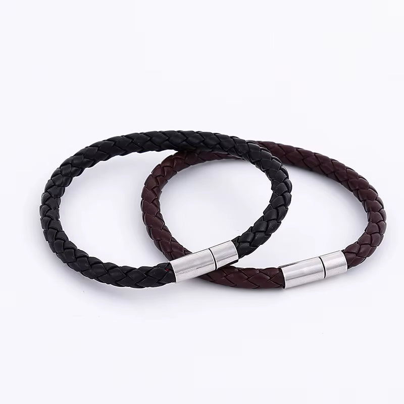 2PCS Black plus Brown PU Leather Magnetic Suction Bracelet