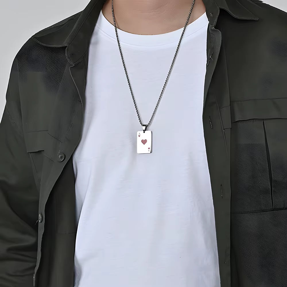 Hip Hop Stainless Steel Poker Card Ace of Spades Necklace