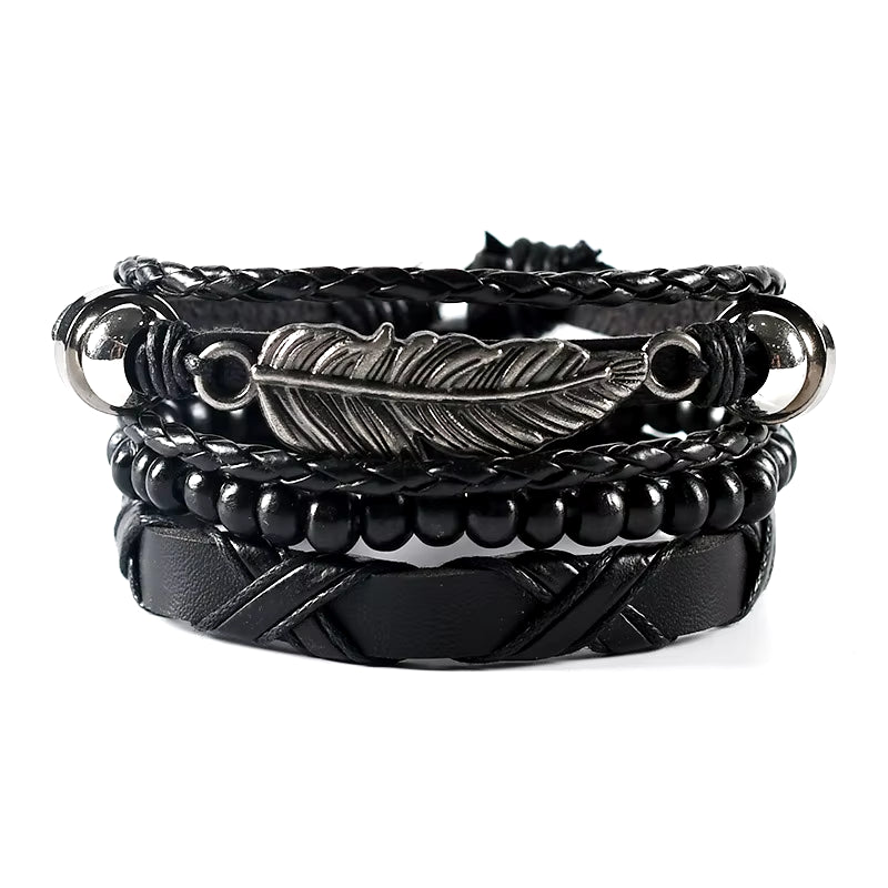 4Pcs Set Braided Wrap Leather Bracelets