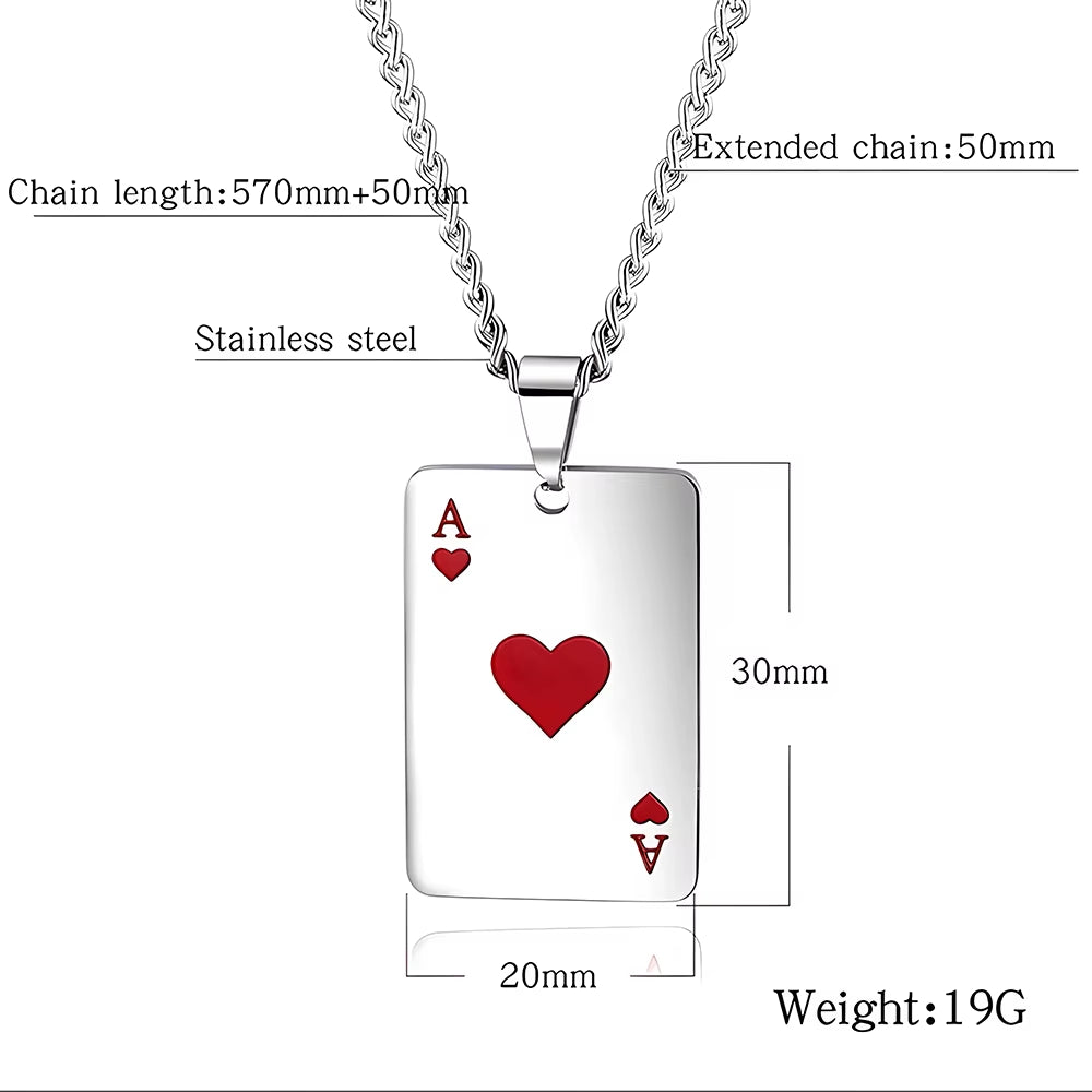 Hip Hop Stainless Steel Poker Card Ace of Spades Necklace