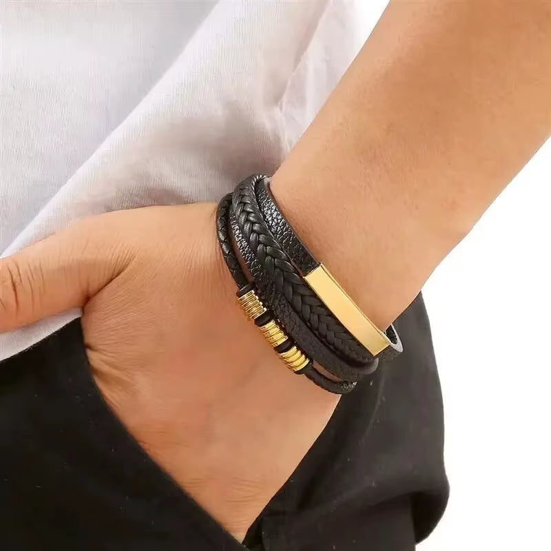 Multi Layers PU Weaved Leather Bracelet