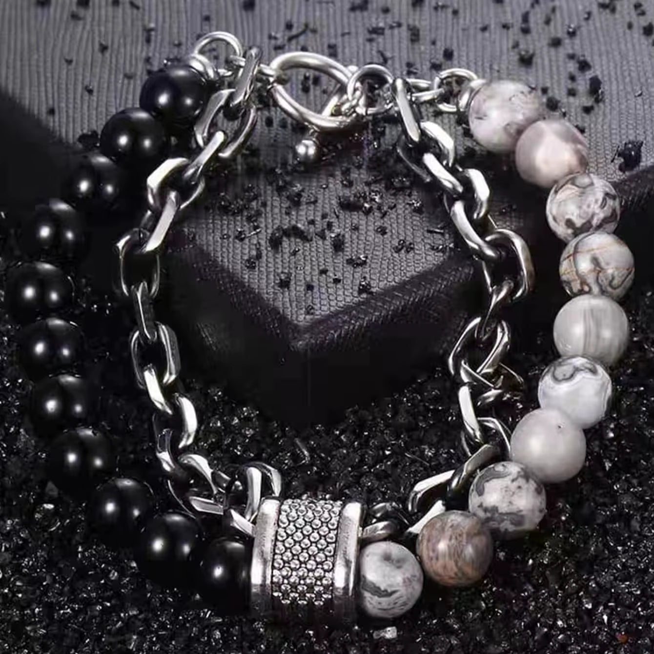 Temperament Black Beaded Bracelet with Natural Stone