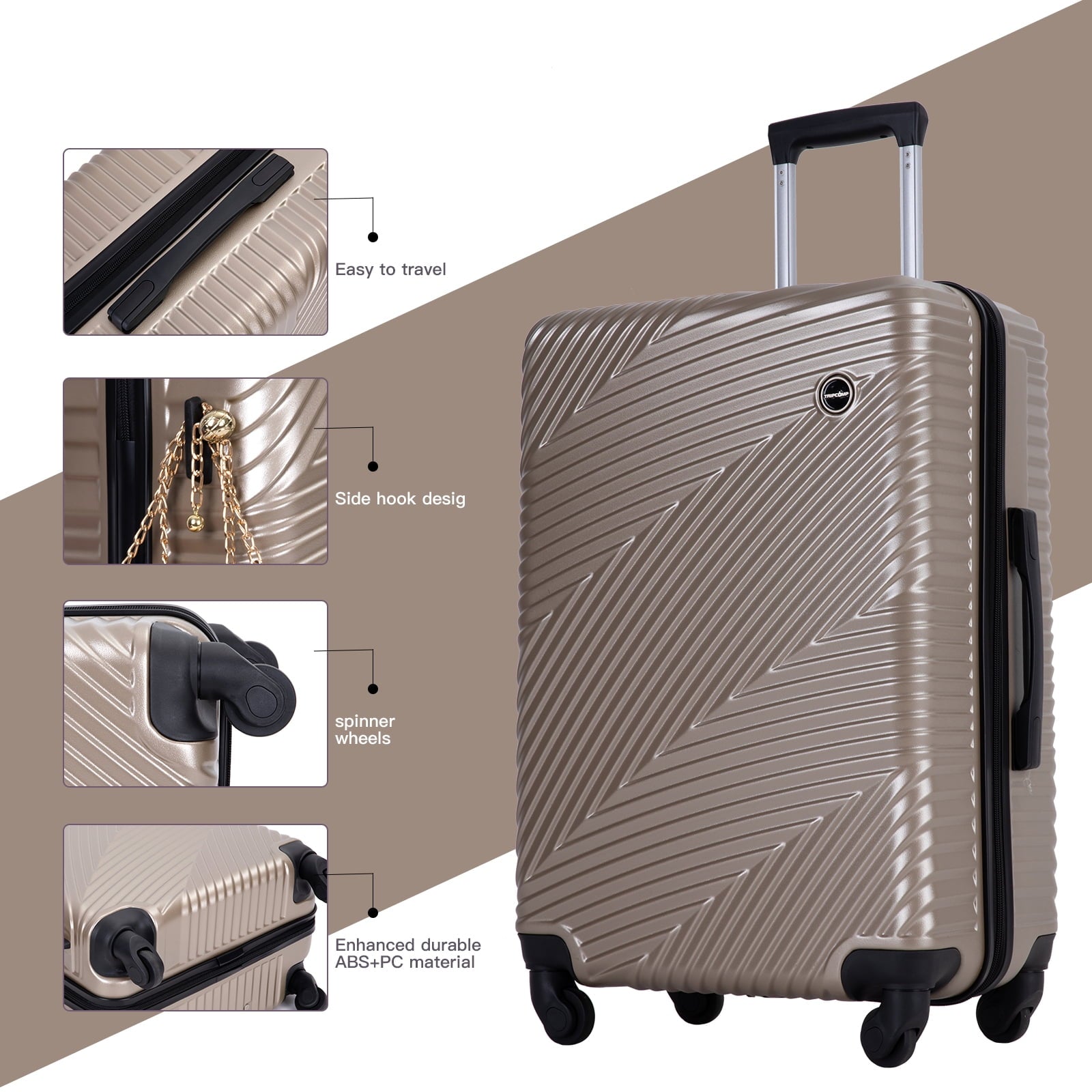Luggage 3 Piece Set, Suitcase Set with Spinner Wheels Hardside Lightweight Luggage Set 20In 24In 28In (Golden)