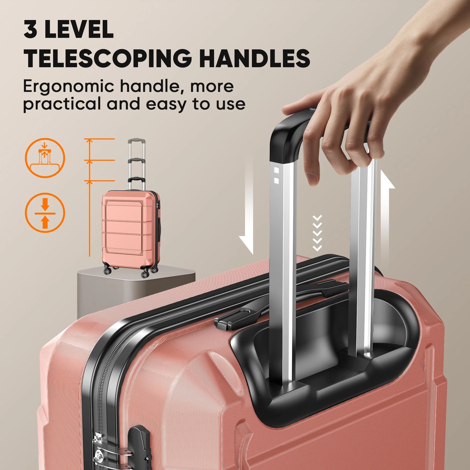 3 Piece Suitcase Luggage Set - Rose Gold
