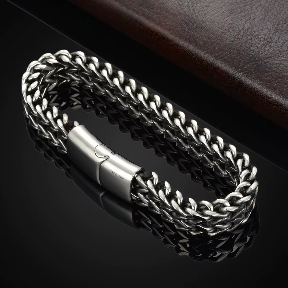 Stainless Steel Braided Double Row Magnetic Buckle Bracelet