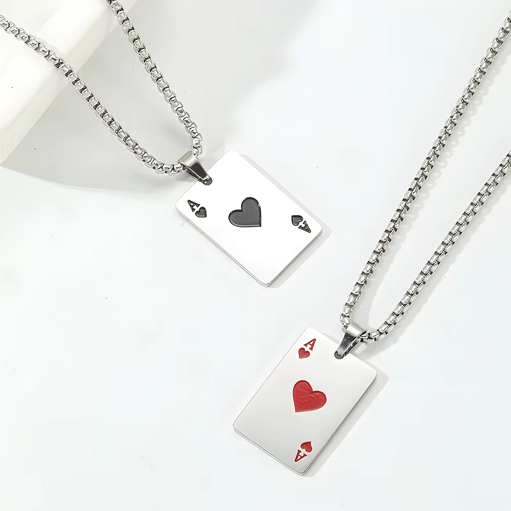 Hip Hop Stainless Steel Poker Card Ace of Spades Necklace