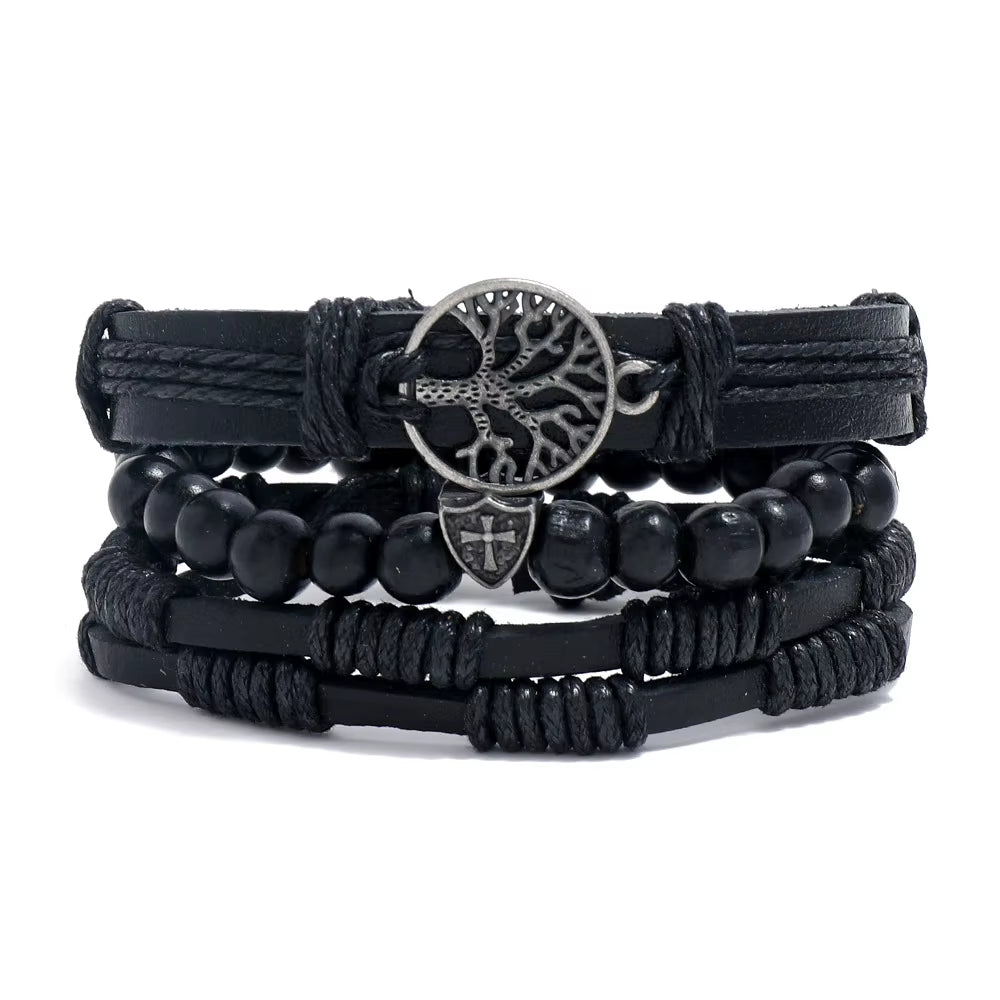 4Pcs Set Braided Wrap Leather Bracelets