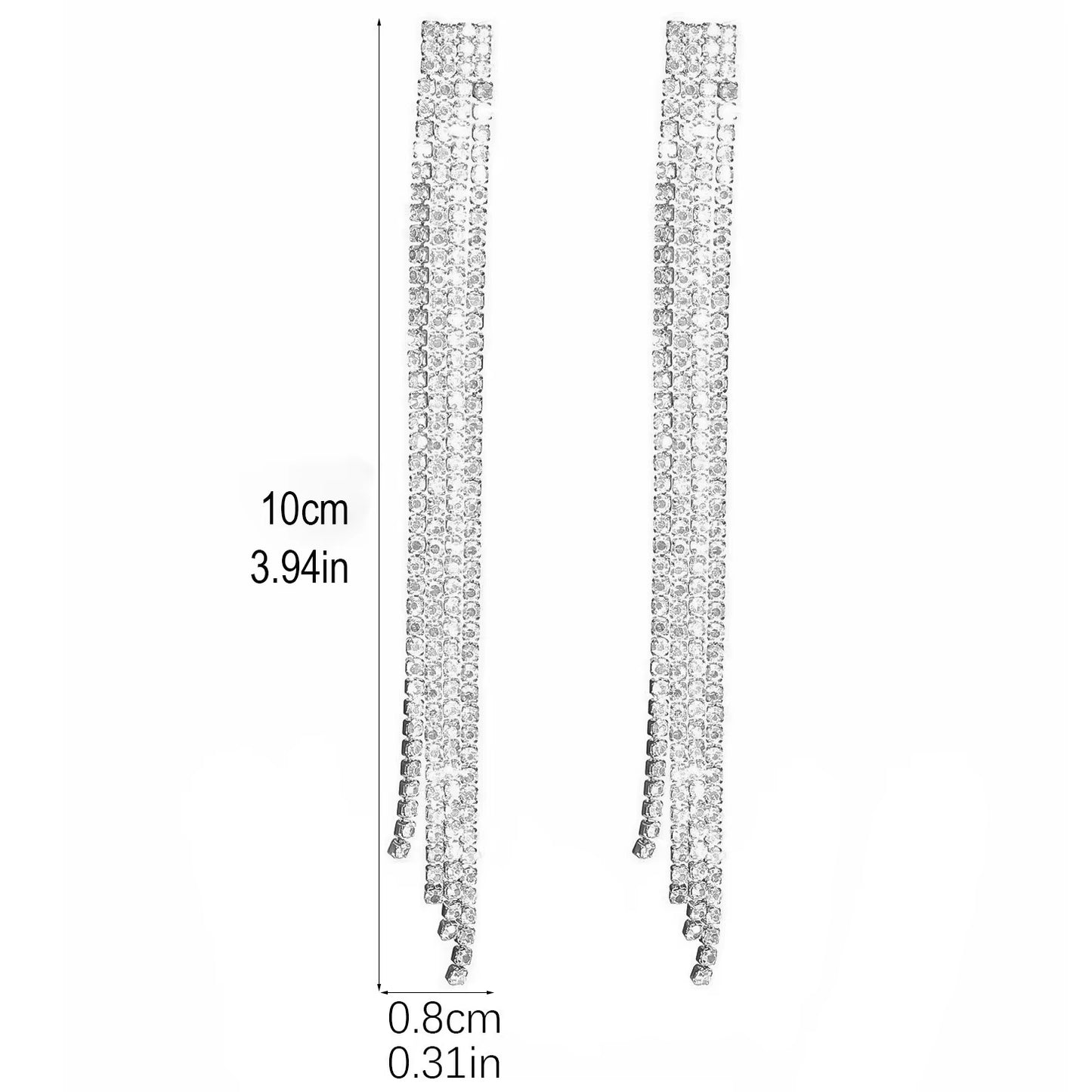 Shiny Rhinestone Crystal Tassel Long Earrings