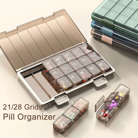 Portable 21/28 Grids Weekly Pill Organizer Travel Pill Cases Medicine Container Removable Daily Storage Tablets Vitamins Box