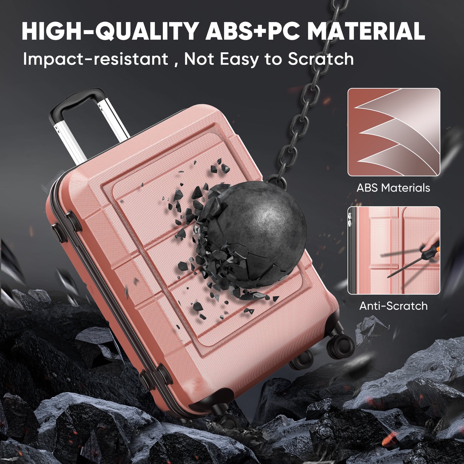 3 Piece Suitcase Luggage Set - Rose Gold