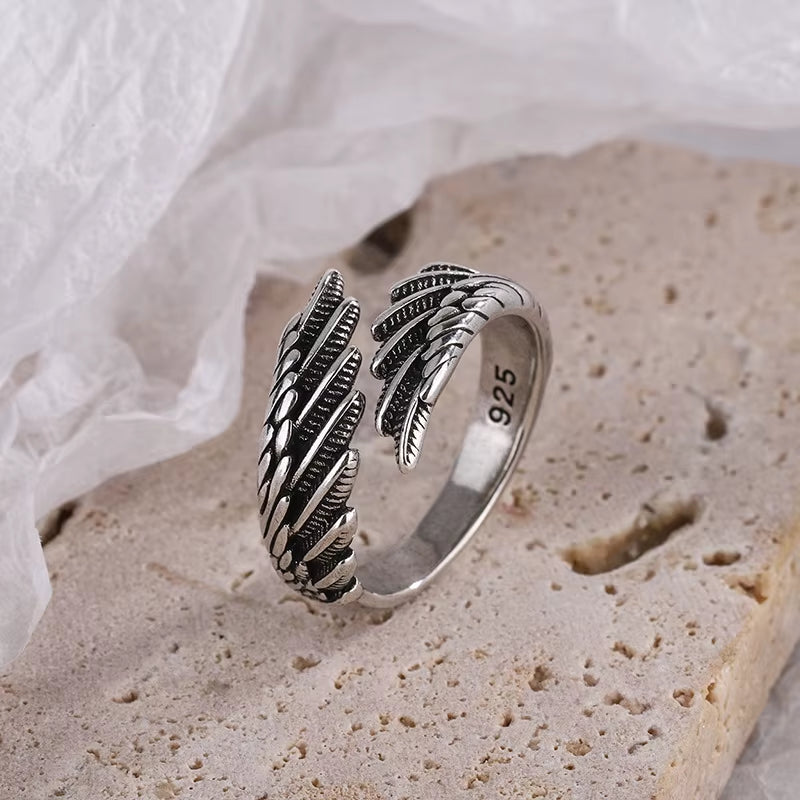Silver Angel Wing Feather Adjustable Ring