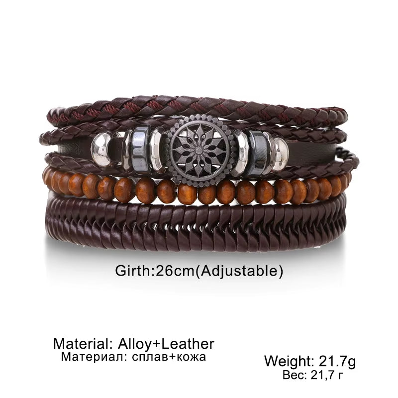 4Pcs Set Braided Wrap Leather Bracelets