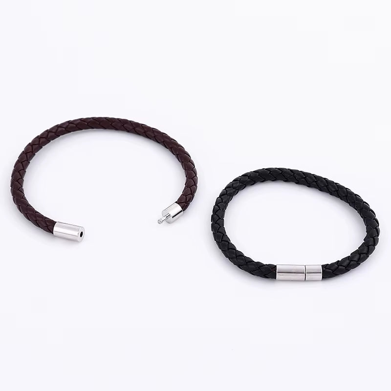 2PCS Black plus Brown PU Leather Magnetic Suction Bracelet