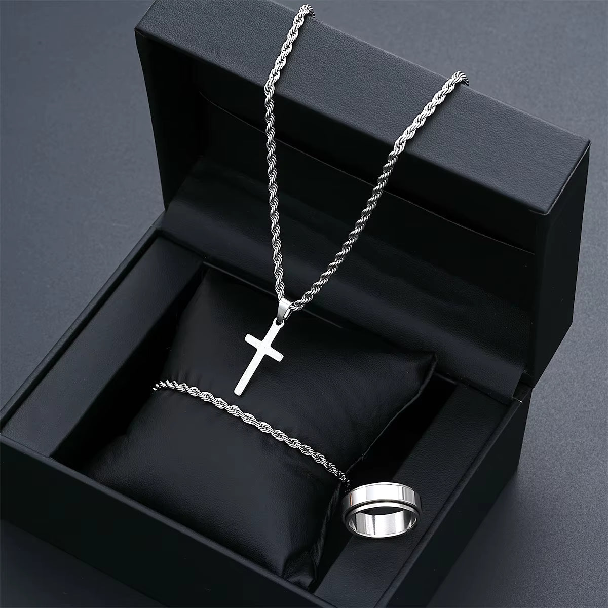 Stainless Steel Ring Bracelet Necklace Set
