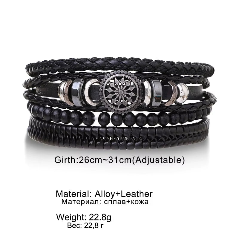 4Pcs Set Braided Wrap Leather Bracelets