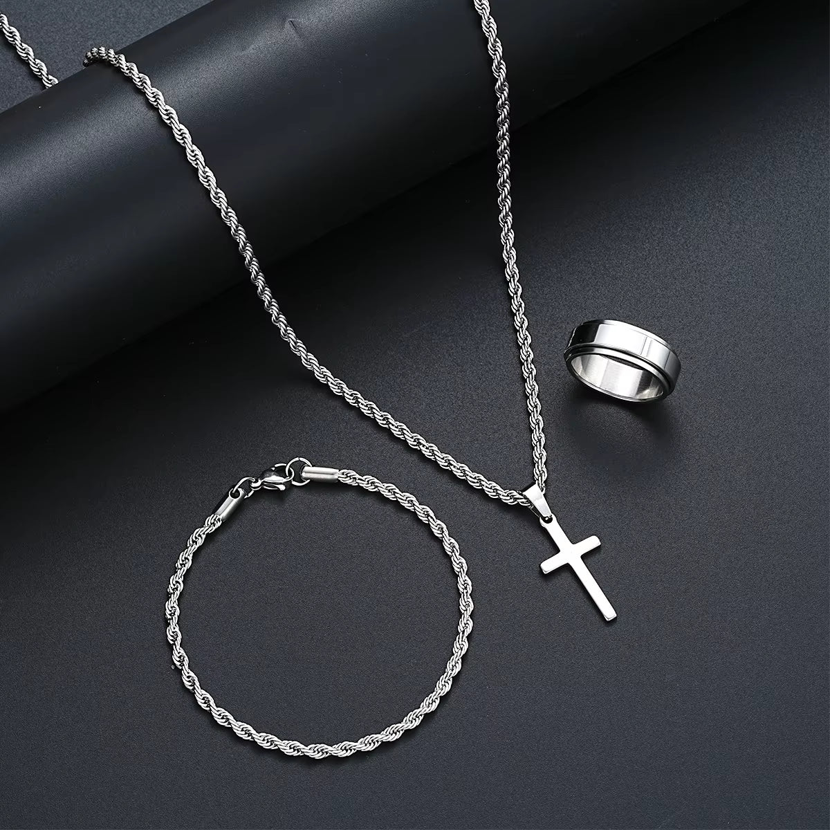Stainless Steel Ring Bracelet Necklace Set