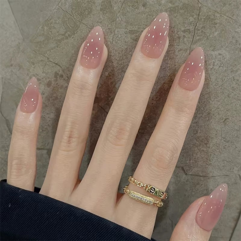 Metallic Cat Eye French Press On Nails Nude Pink Almond