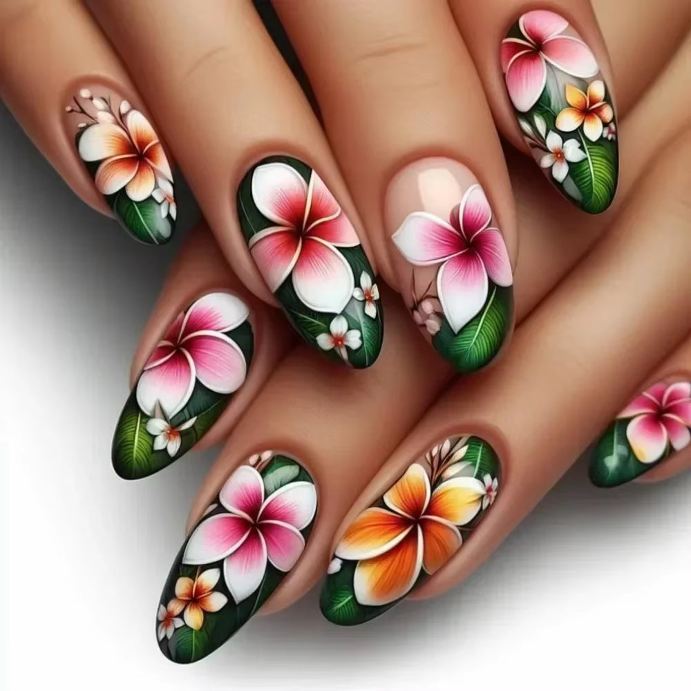 Matte Almond Nails – Rose LeafMatte Almond Nails with Elegant Rose Leaf Design