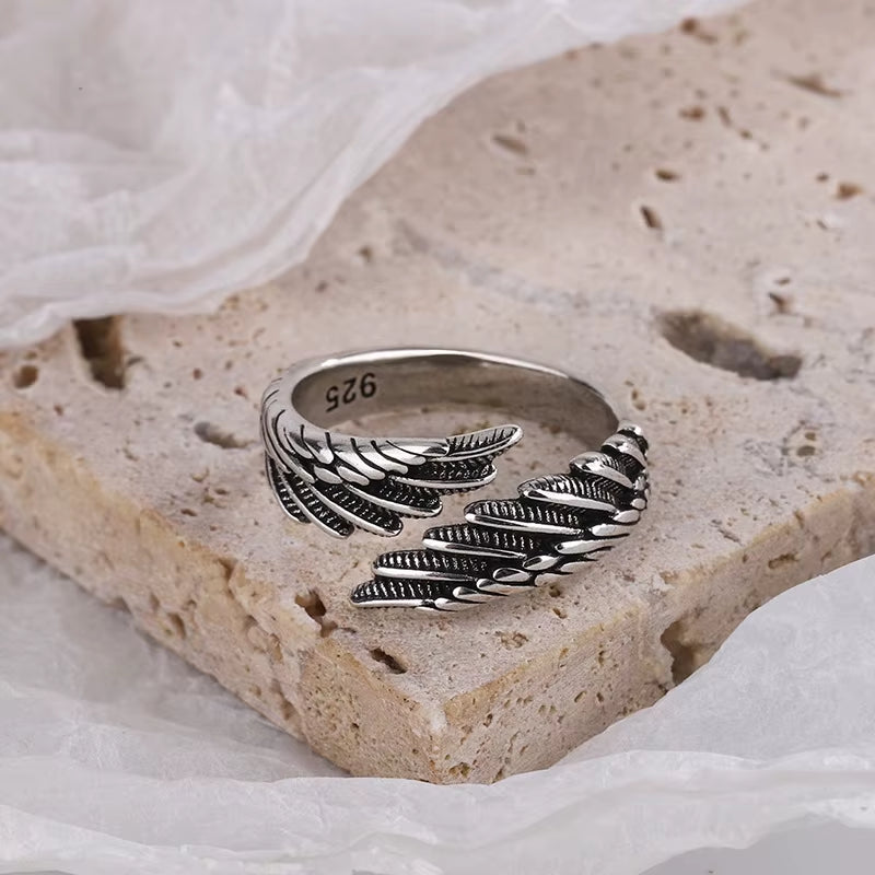 Silver Angel Wing Feather Adjustable Ring