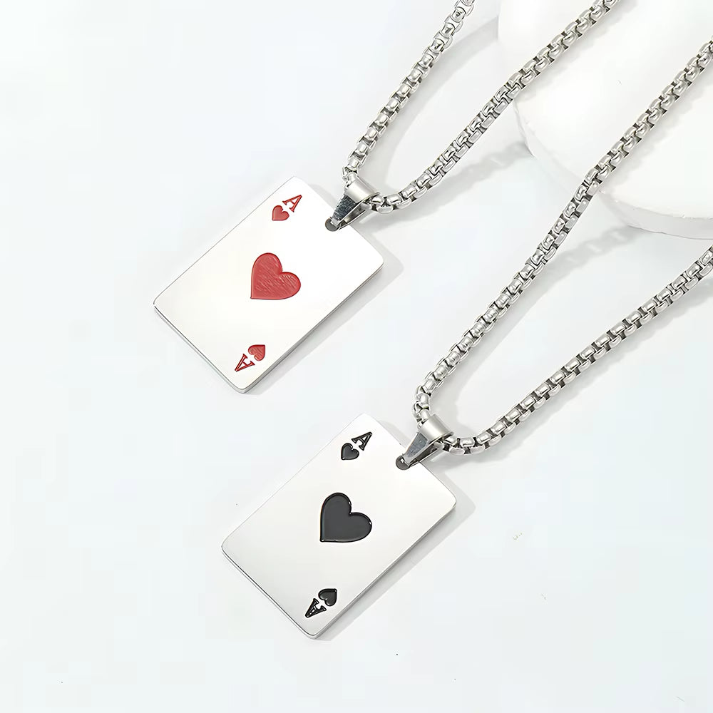 Hip Hop Stainless Steel Poker Card Ace of Spades Necklace