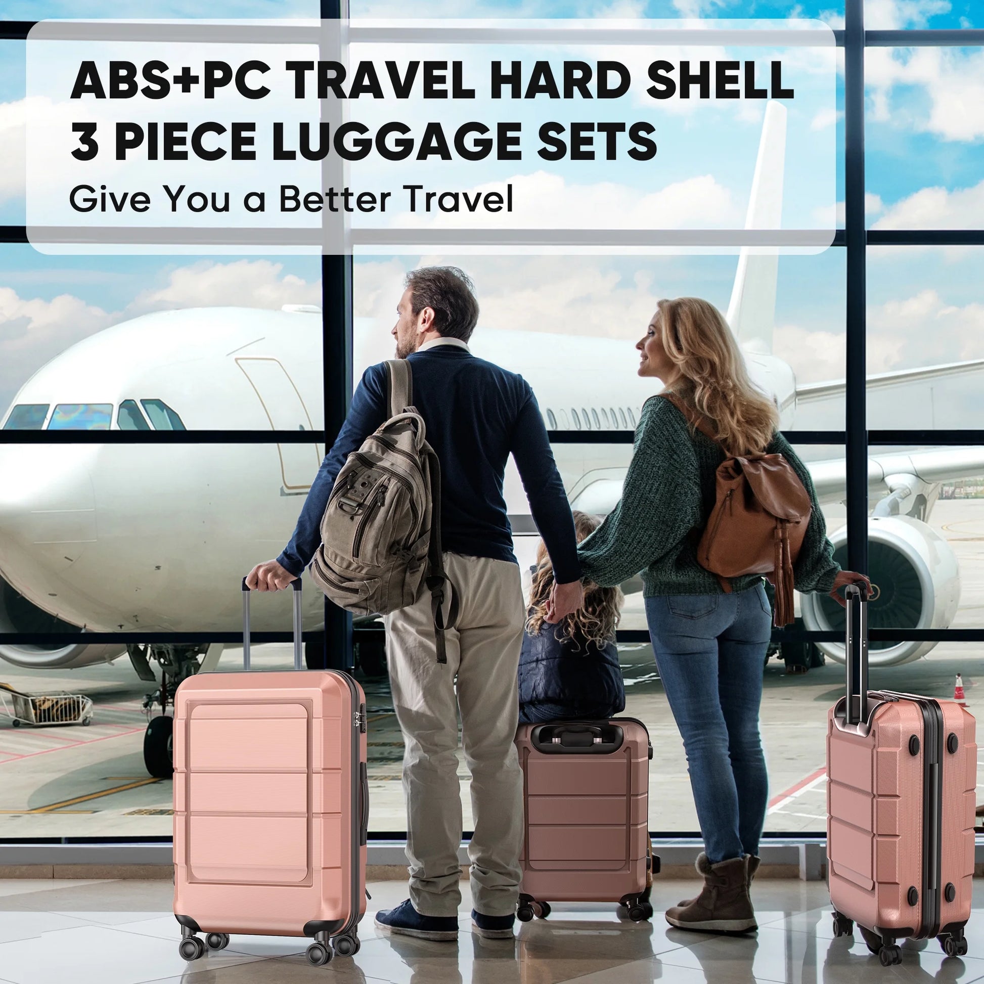 3 Piece Suitcase Luggage Set - Rose Gold