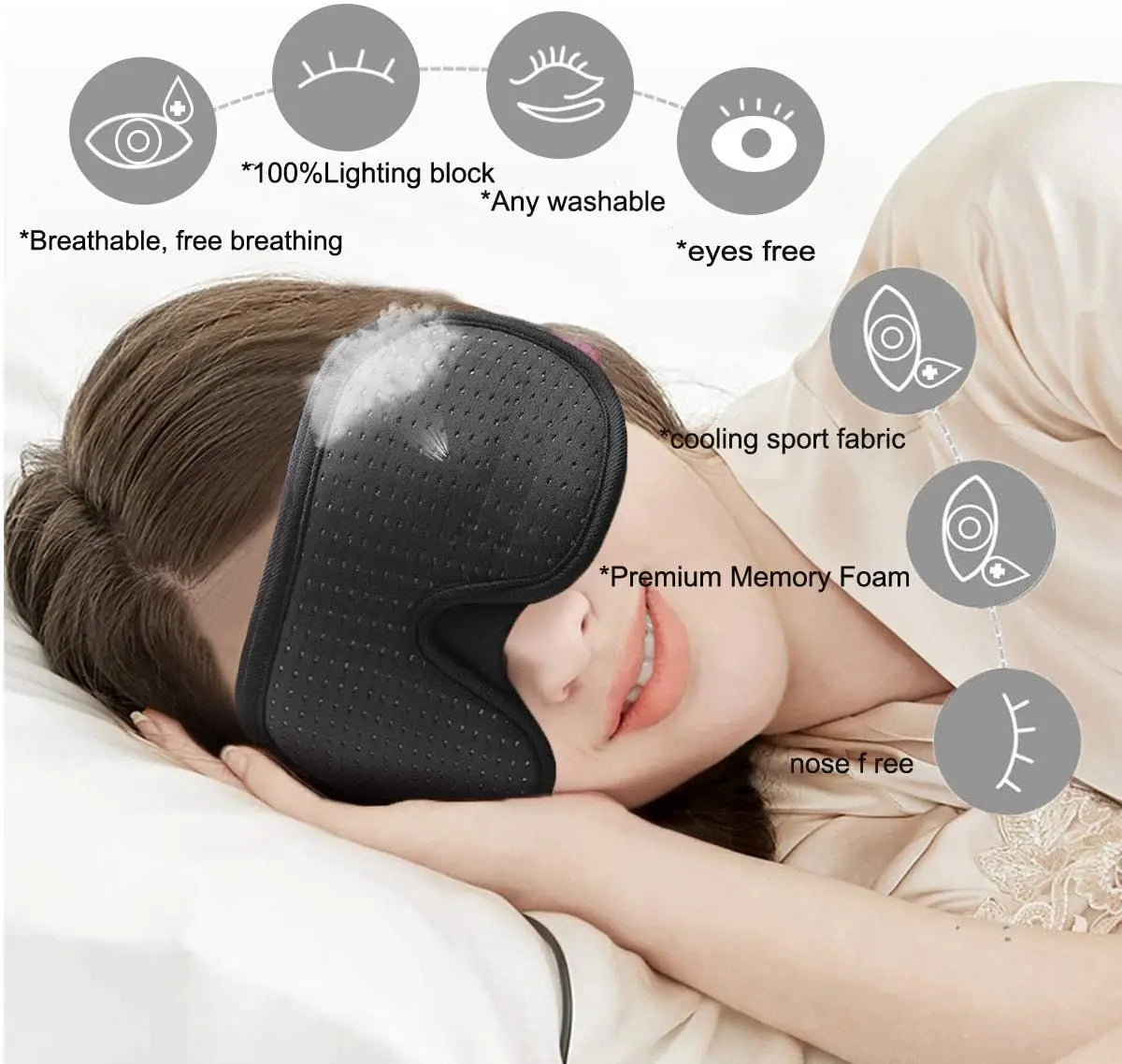 3D Sleep Eye Mask Lights Blockout Soft Padded and Breathable