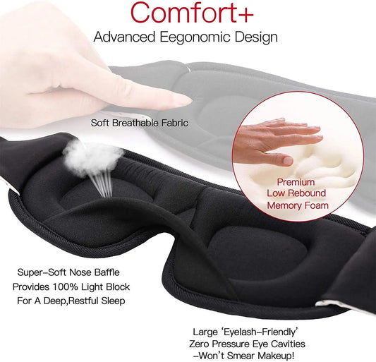 3D Sleep Eye Mask Lights Blockout Soft Padded and Breathable