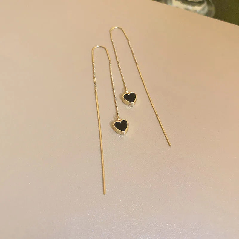 Black Heart Long Hanging Earrings